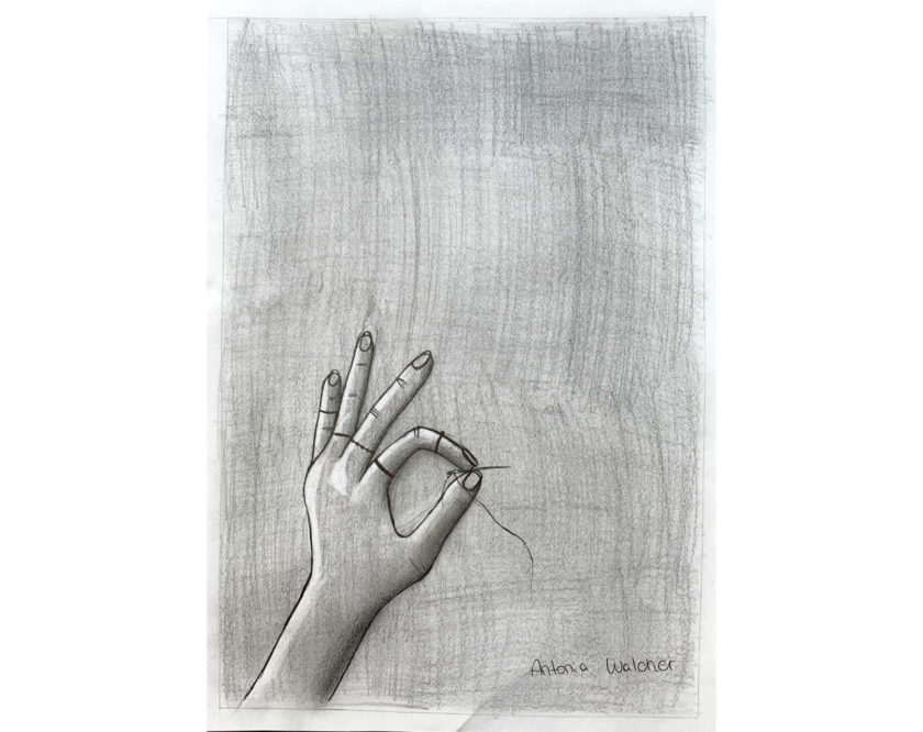 Antonia Walcher, 5C - Abzeichnen, Hand mit Nadel Antonia Walcher, 5C - Abzeichnen, Hand mit Nadel