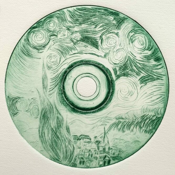 Sarah Angerer, 8C - Kaltnadelradierung von einer CD Sarah Angerer, 8C - Kaltnadelradierung von einer CD